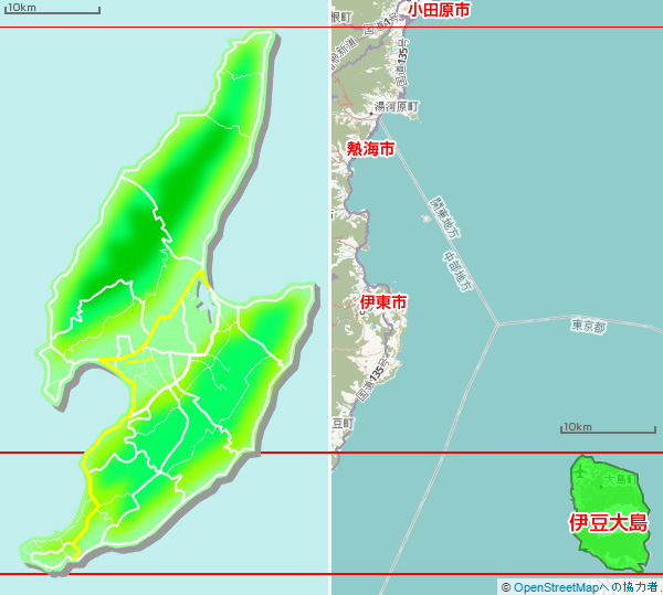 伊豆大島と佐渡を比較