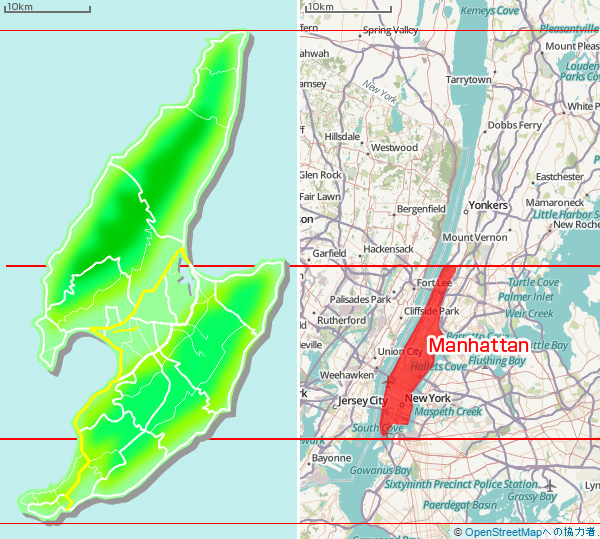 マンハッタン島と佐渡を比較