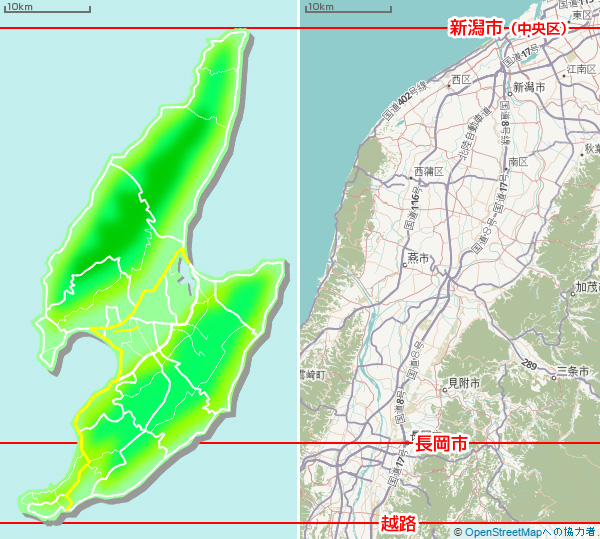 新潟近郊と佐渡を比較
