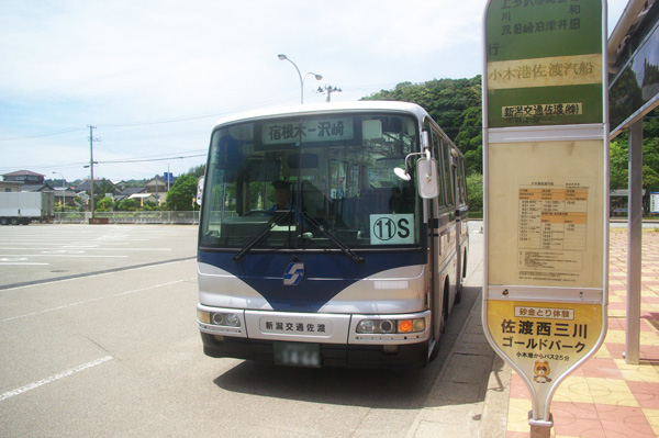 小木港前に到着した路線バス